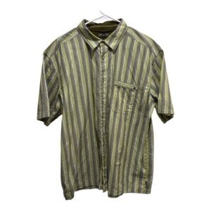 REI Men's Casual Button Down Shirt with Green and Brown Stripes Size XL